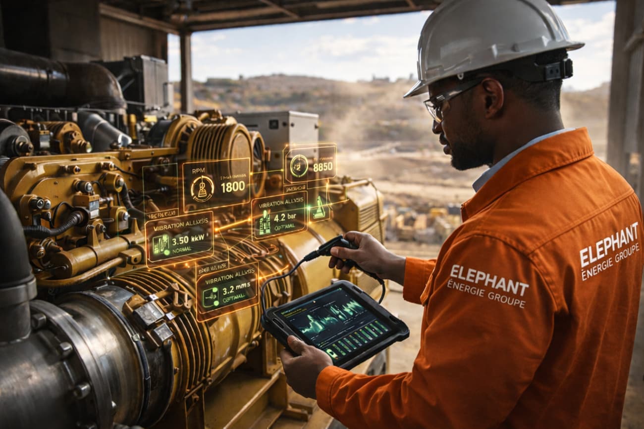 Elephant Energie technician inspecting a generator