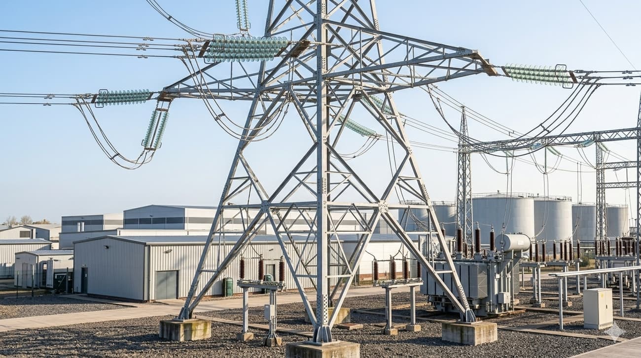 High-voltage pylon and substation